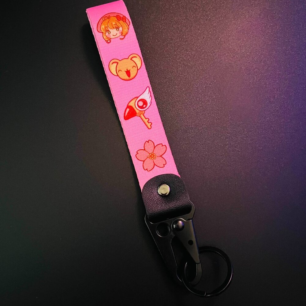 Cute Pink Anime Wristlet Lanyard Keychain Accessory